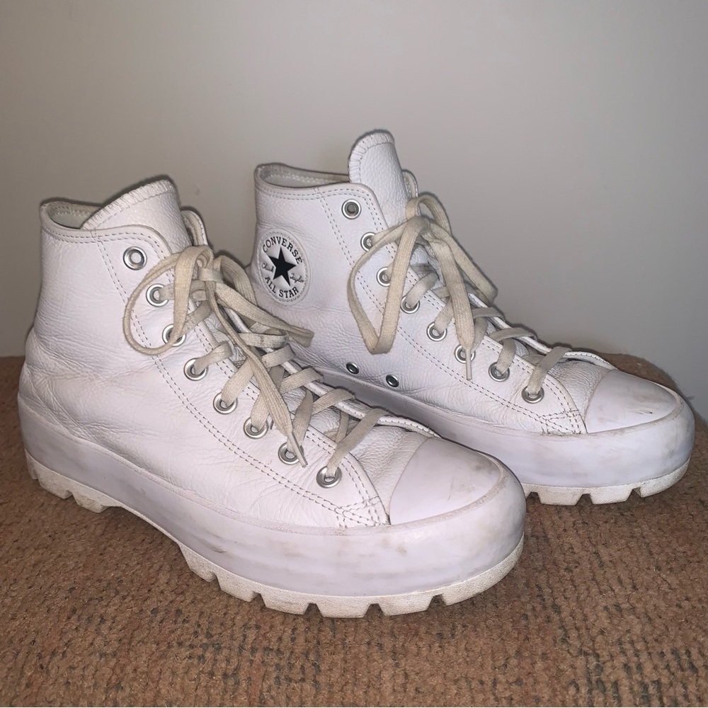 Converse White Leather Lug Platform Sneakers